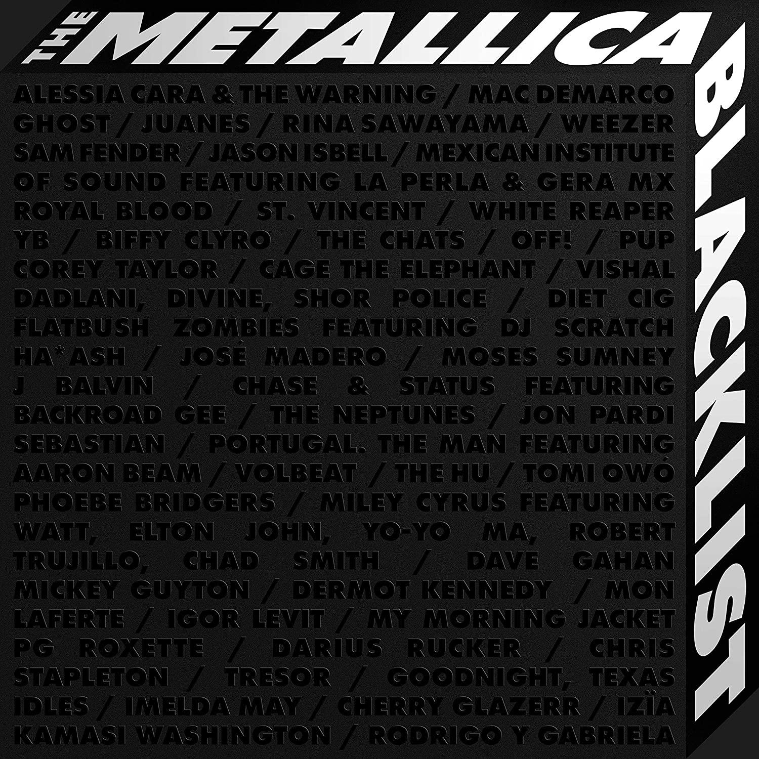 A Metallica Blacklist album borítója, sok előadó nevével.