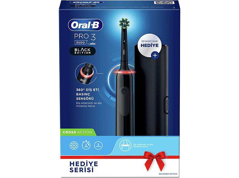 ORAL B Pro 3500 Siyah Şarjlı Diş Fırçası + Seyahat Kabı_2