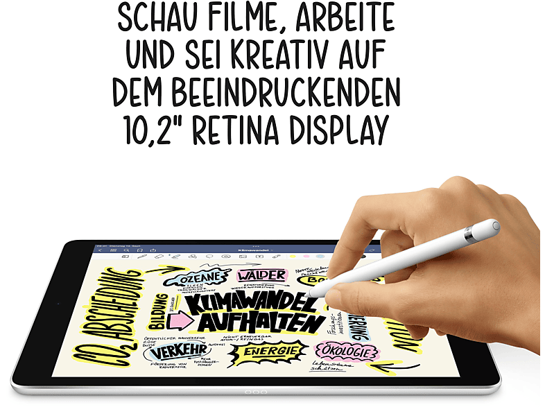 APPLE iPad Wi-Fi + Cellular (9. Generation 2021), Tablet, 256 GB, 10,2 Zoll, Silber