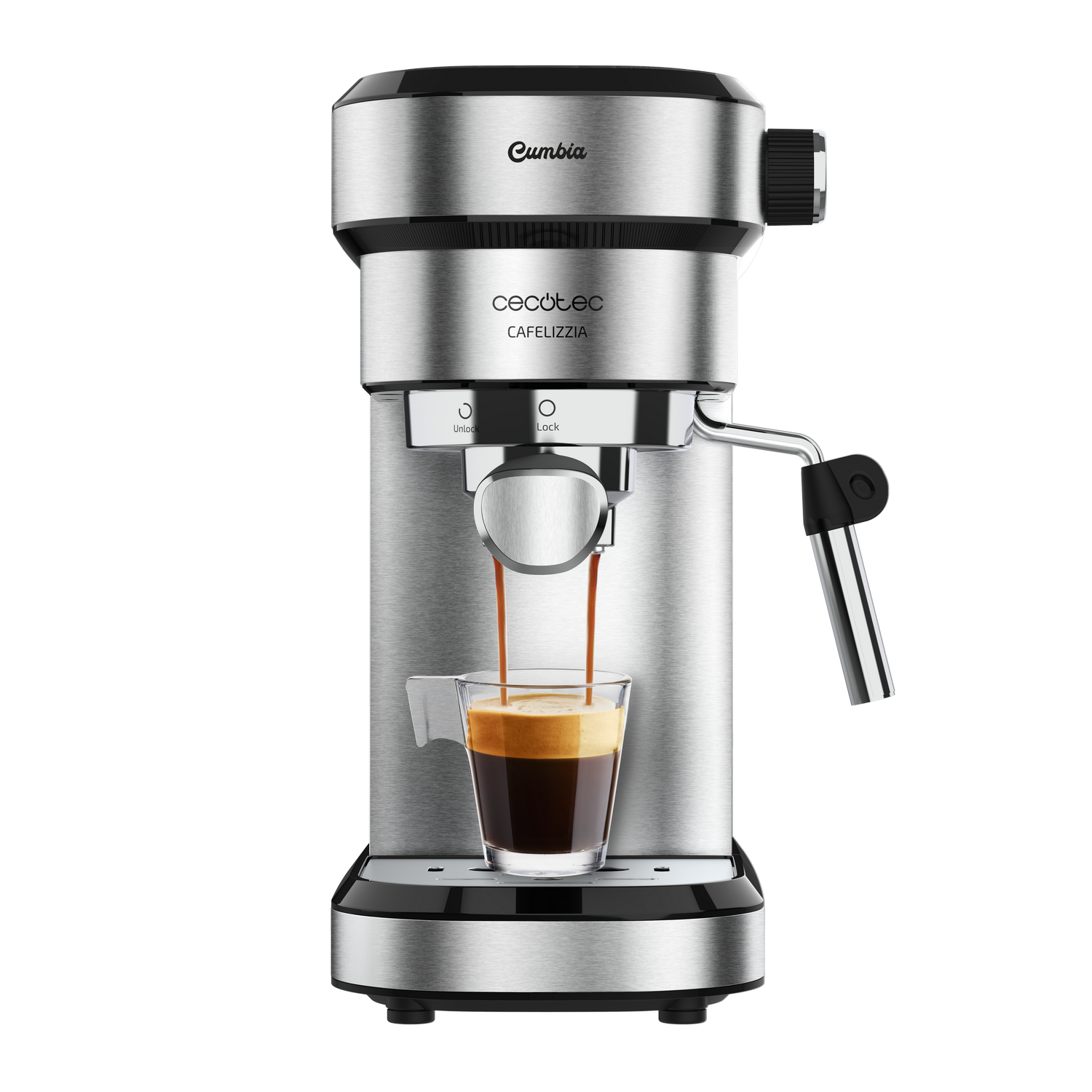 Cafetera Express Cecotec cafelizzia 790 steel acero inoxidable espresso para y brazo portafiltros con doble salida dos filtros 20 bares extraíble 12l 1350w manual molido calentamiento 1.2 12 1350