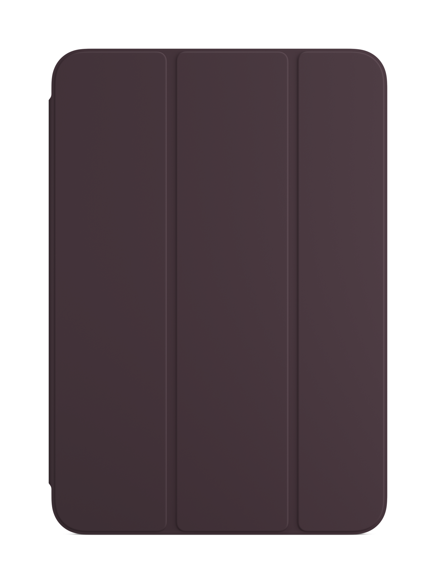 A closed, dark purple iPad case with three vertical panel lines.