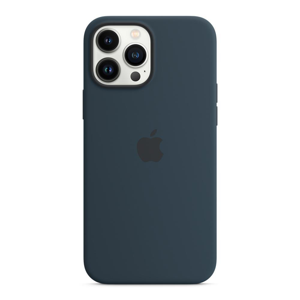 Eine dunkelblaue Apple iPhone Hülle mit dem Apple-Logo auf der Rückseite.