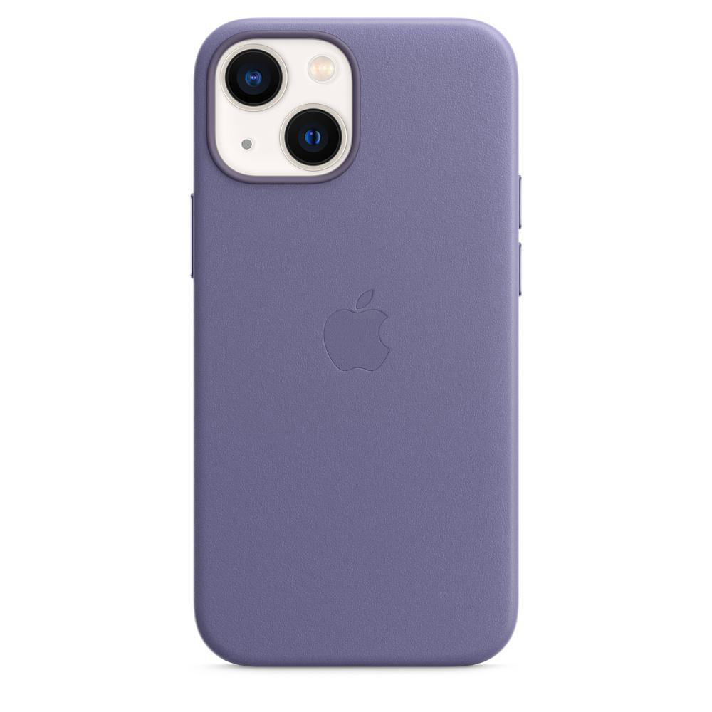 Lila iPhone 13 Hülle, mit Apple-Logo auf der Rückseite. Dual-Objektiv-Kamera.