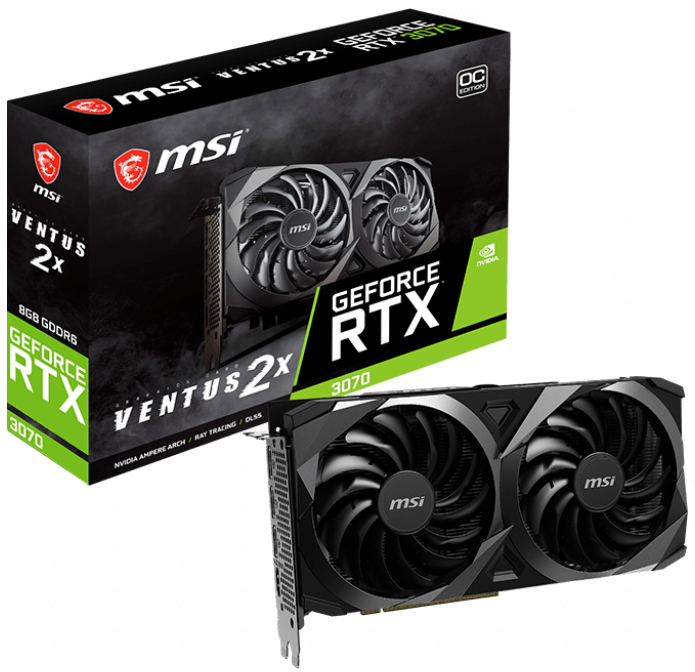 MSI Grafikkarte GeForce RTX™ 3070 VENTUS 2X 8G OC LHR, GDDR6, 1x HDMI, 3x DP, 256Bit