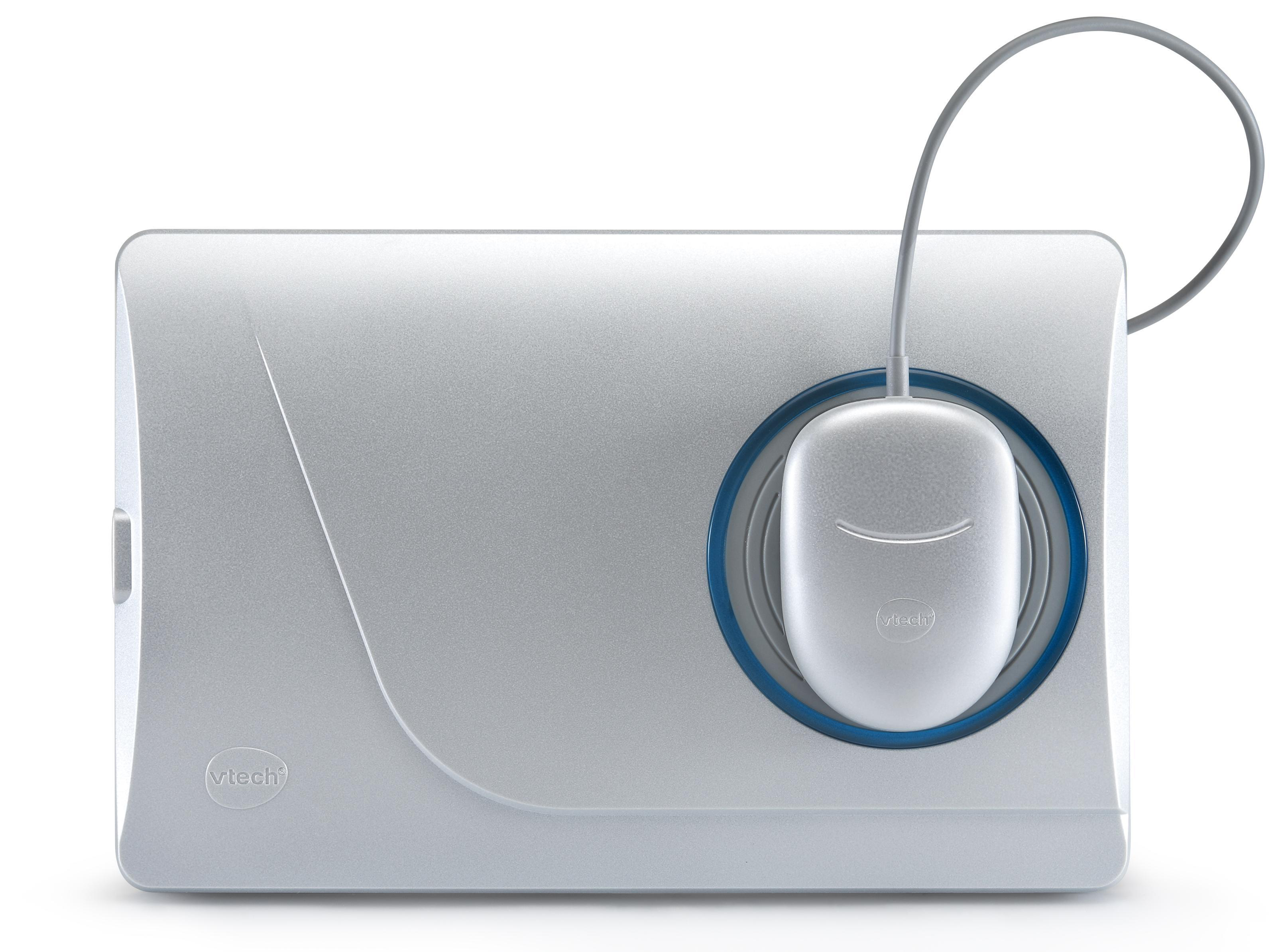 Eine weiße und graue Vtech-Maus mit Kabel, platziert auf einer weißen Oberfläche.