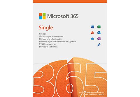 Microsoft 365 Single 1 Person / 1 Jahr, für PC, Mac, iPad, iPhone und Android-Geräte - [PC]
