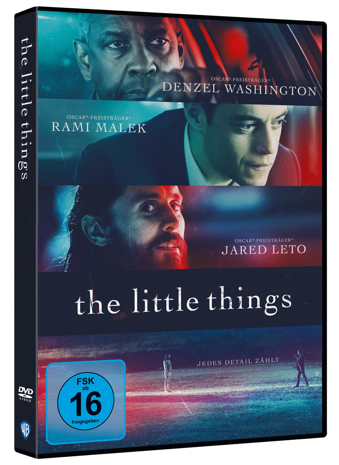 DVD-Cover von "The Little Things" mit Denzel Washington, Rami Malek und Jared Leto.