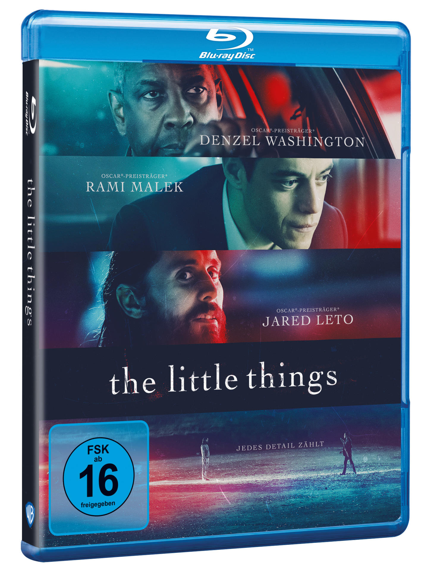 Blu-ray-Disc-Hülle. Filmtitel 'The Little Things'. Schauspieler Denzel Washington, Rami Malek, Jared Leto.