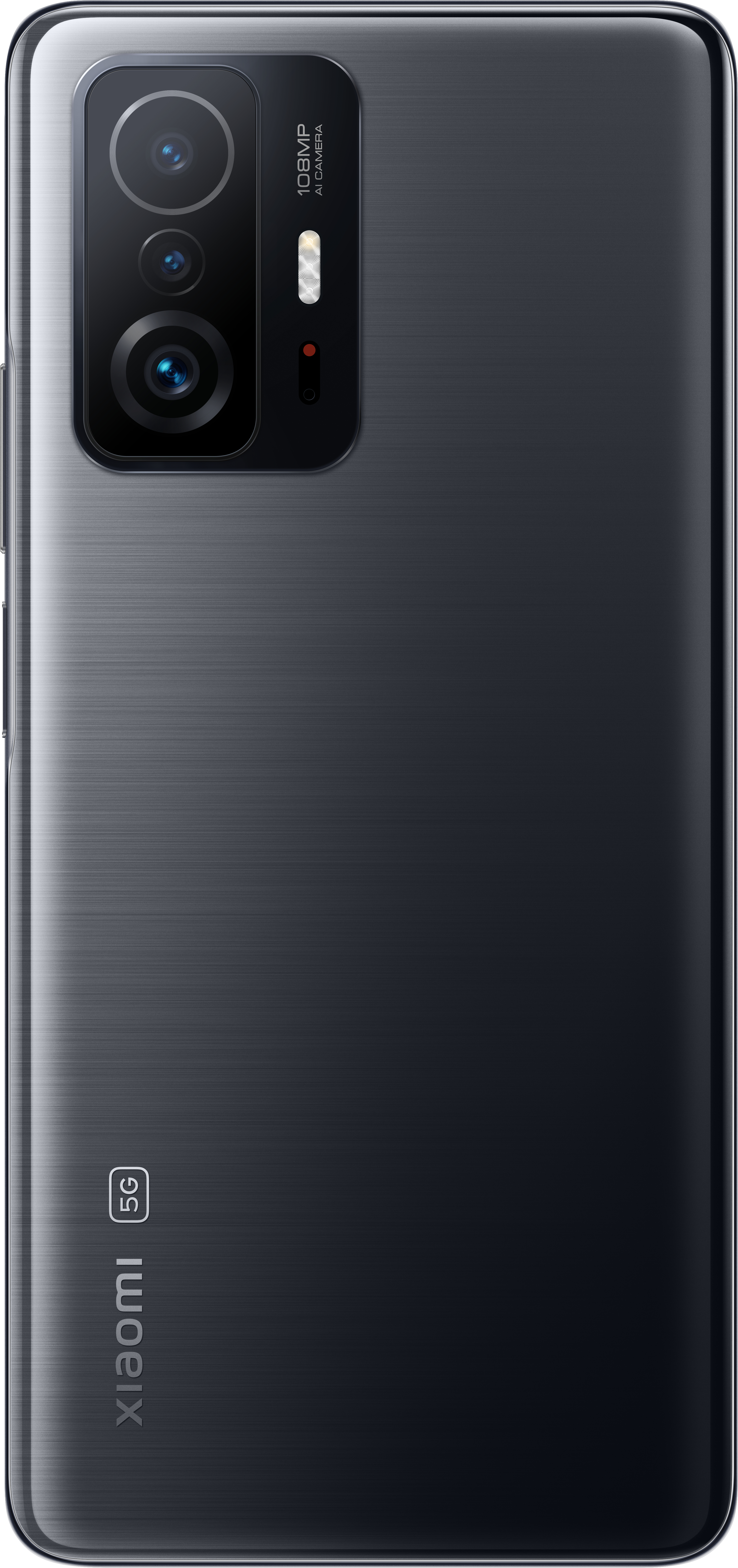 Ein schwarzes Smartphone mit drei Rückkameras. Das Telefon ist schwarz und schlank.