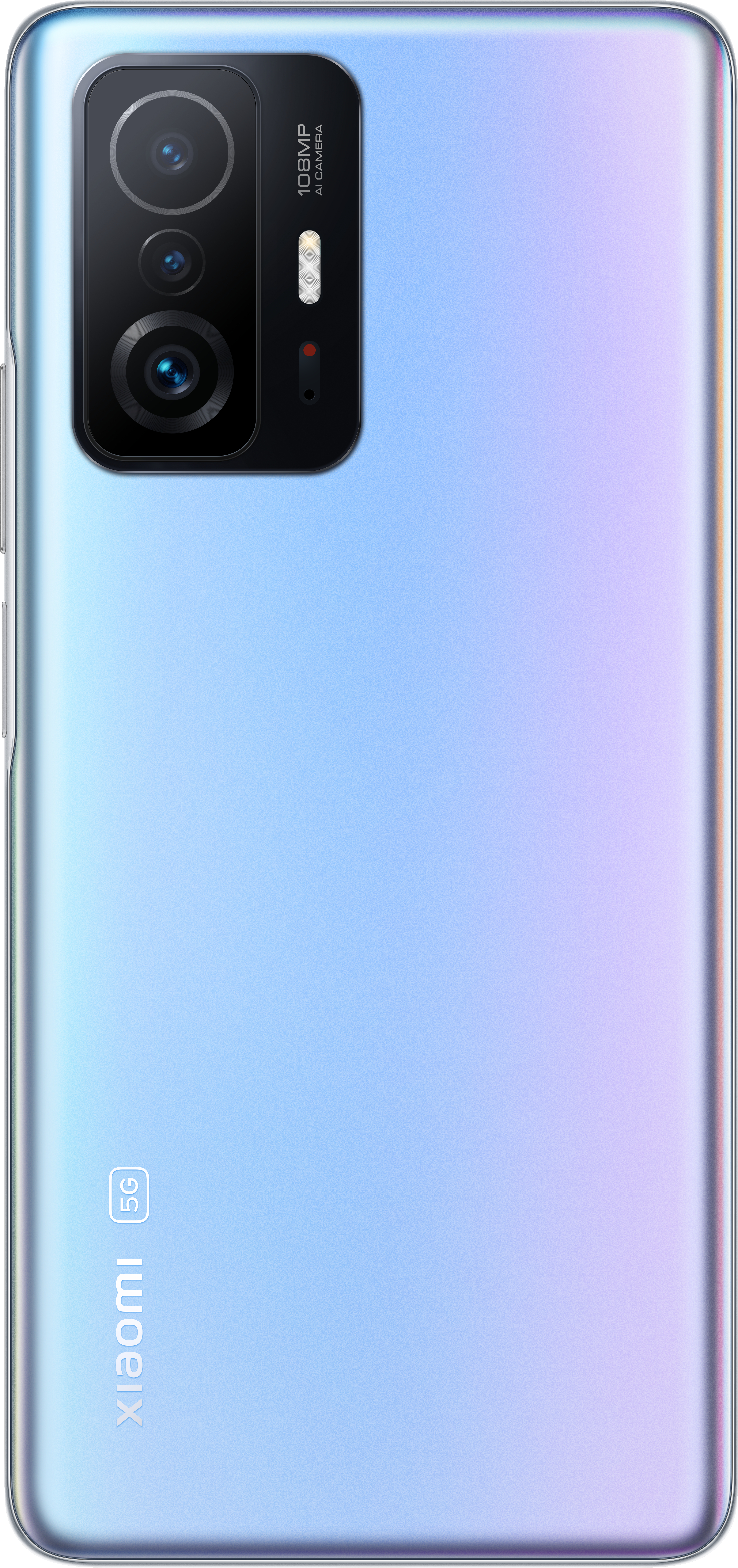 Die Rückseite eines hellblauen Smartphones mit Kamera.