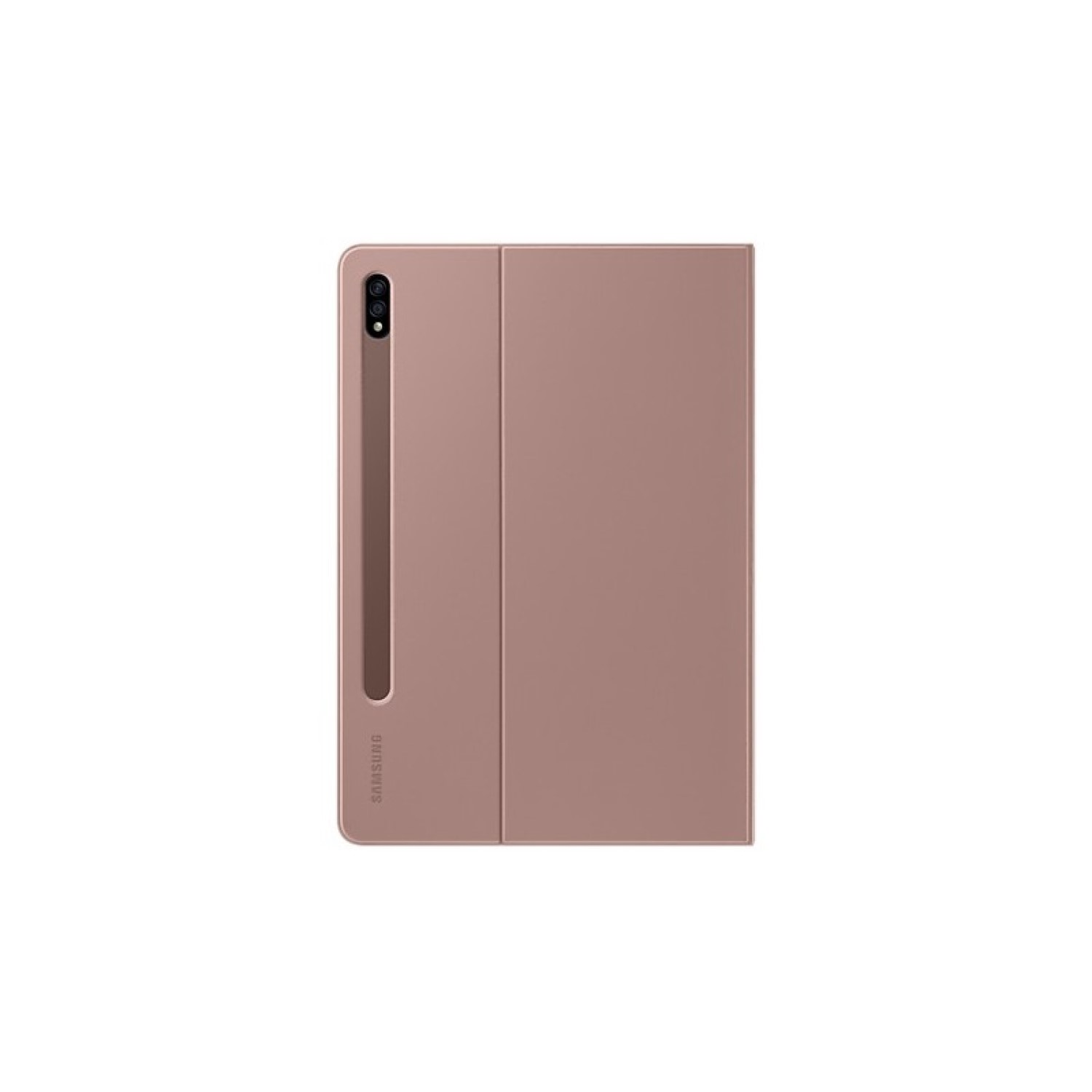 Funda de tableta de color rosa, cerrada.