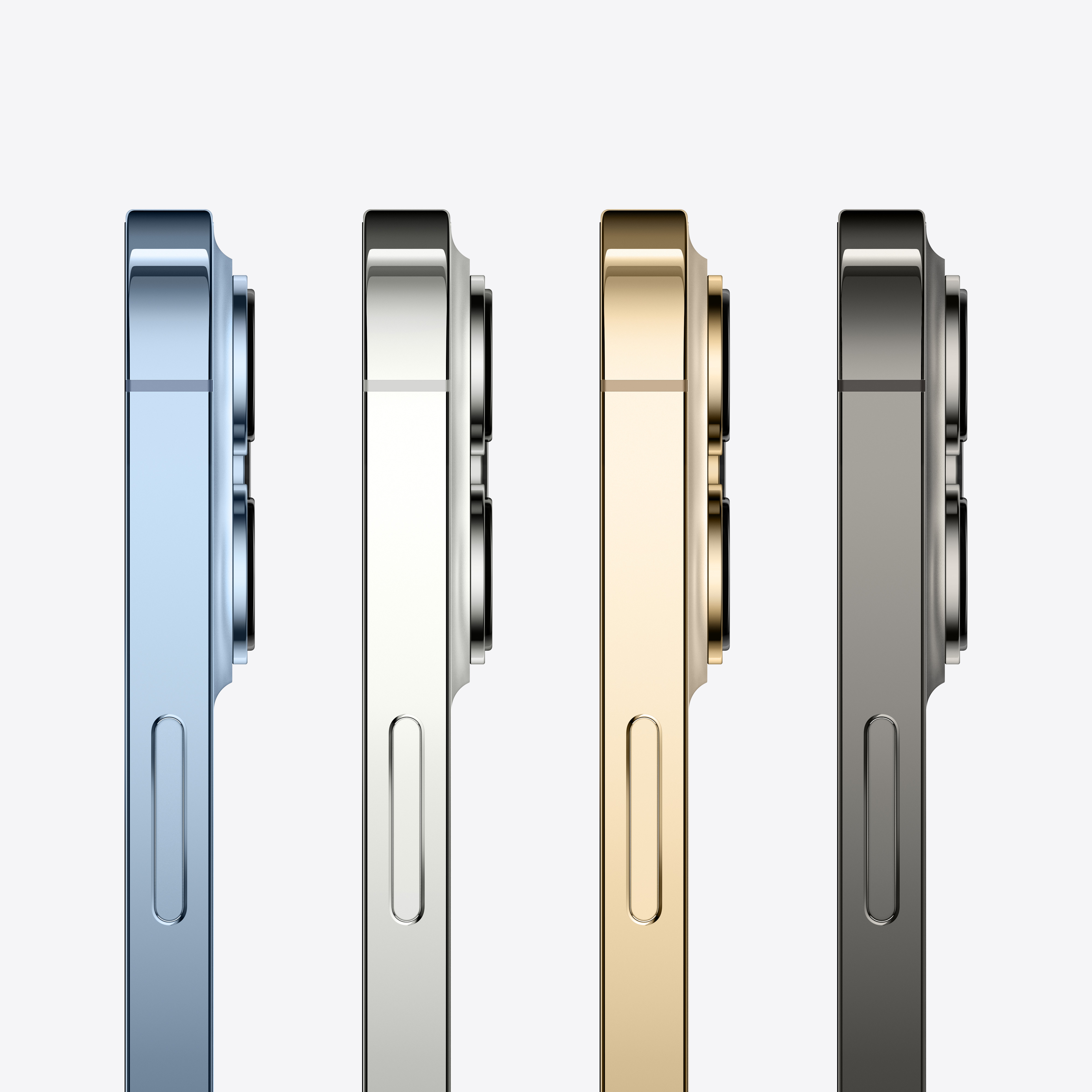 Dört renkli iPhone, yan görünüm, kameralar.