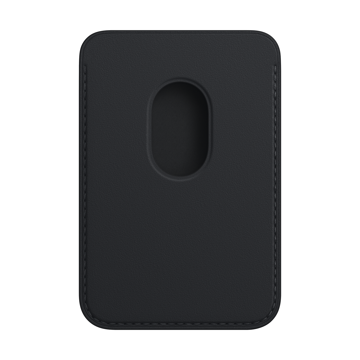 Cartera de cuero negra para teléfono con agujero.