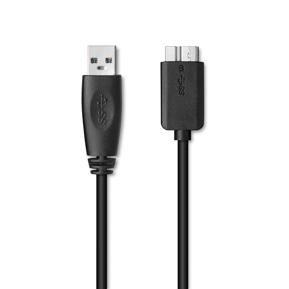 Twee zwarte USB-kabels, één met een USB-A-connector, de andere met een USB-C-connector.
