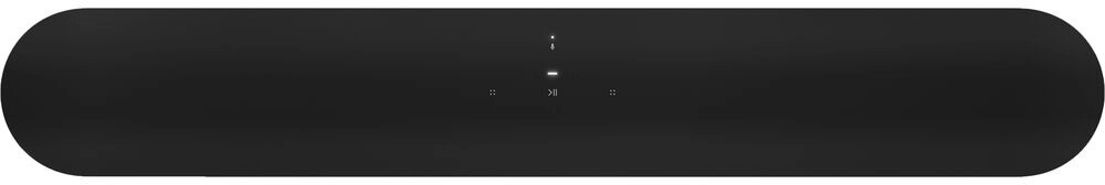 A black soundbar with a minimalist design.