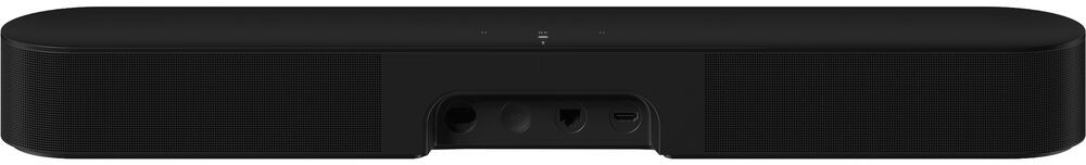 A black soundbar with ports and buttons at the back, a simple design.