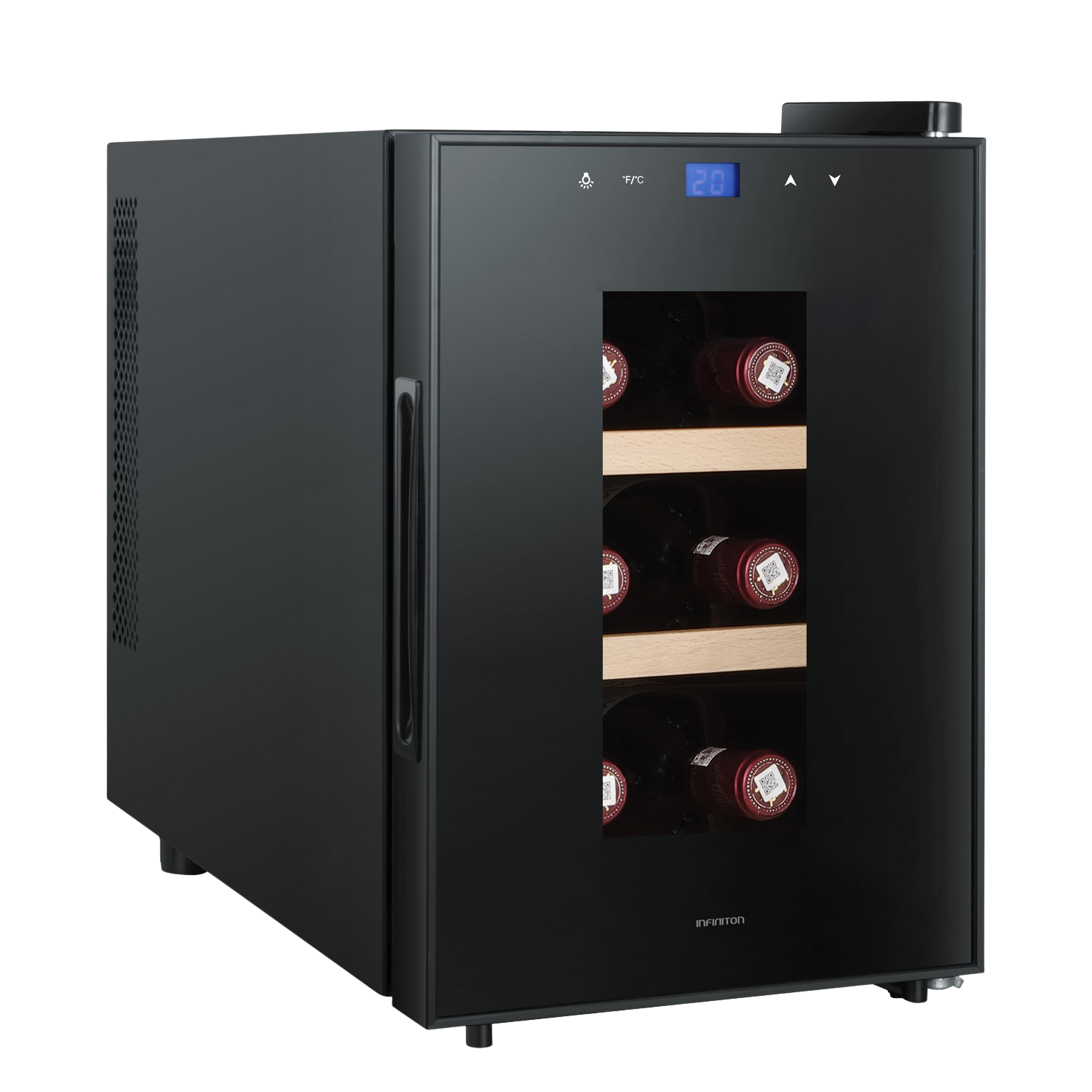 Vinoteca - Infiniton WCL-6B, Auto defrost, 6 botellas, 2 estantes, LED, 20 L, Negro