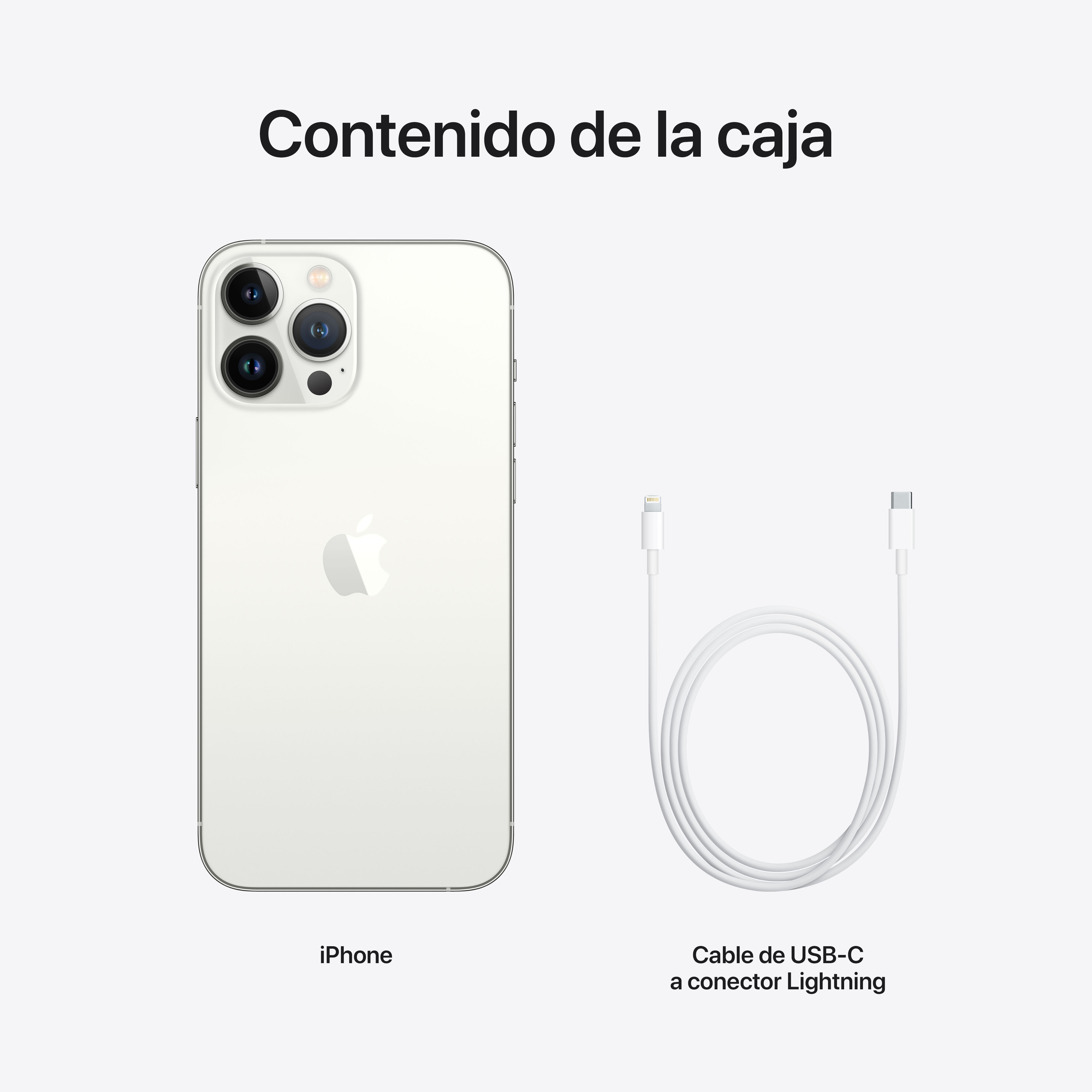 Un iPhone, un cable USB-C a Lightning sobre fondo blanco.