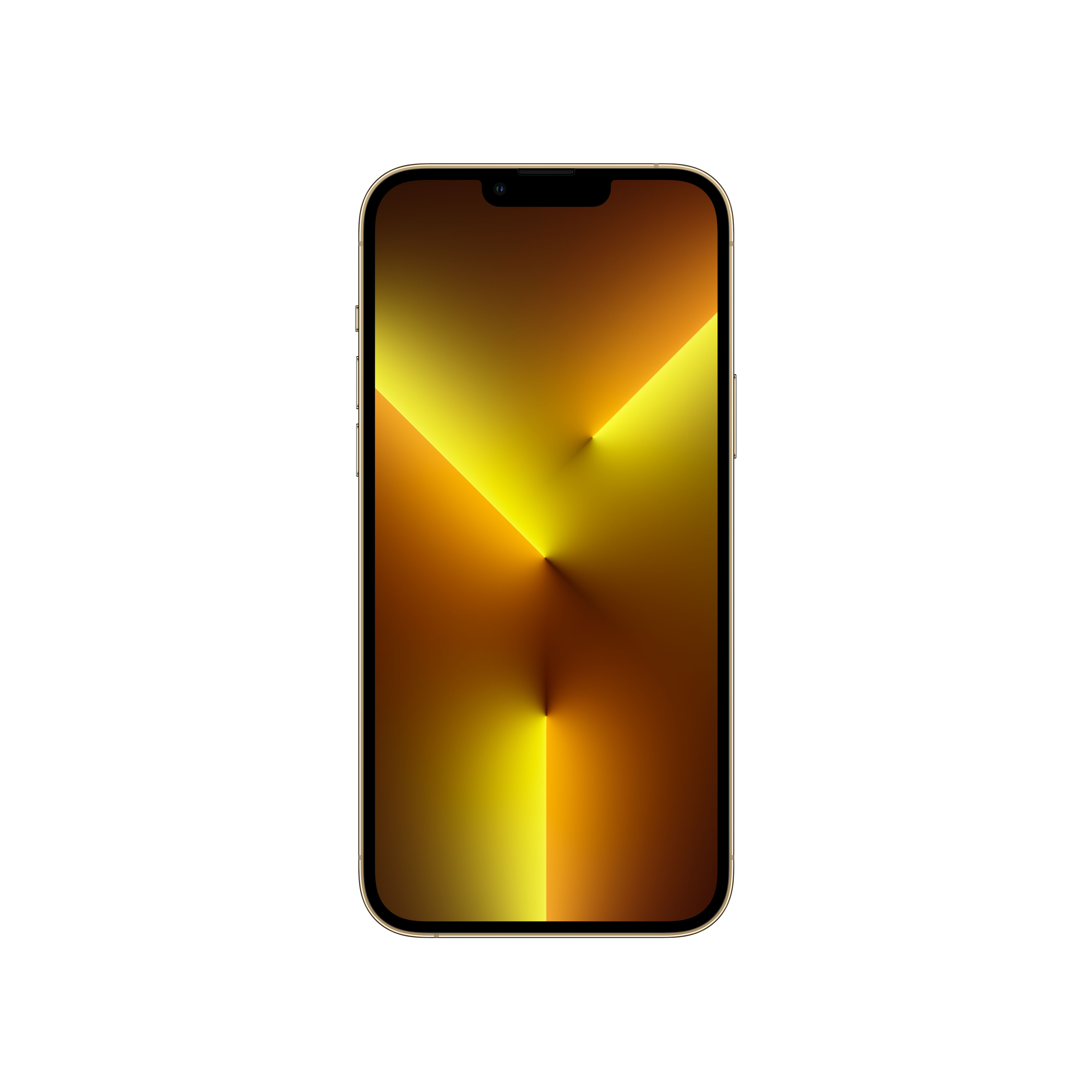 La pantalla de un teléfono dorado muestra un fondo degradado dorado y amarillo.