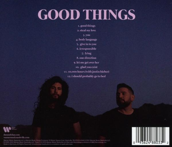 A Good Things című CD-album hátlapja. Dalsorok és két férfi.