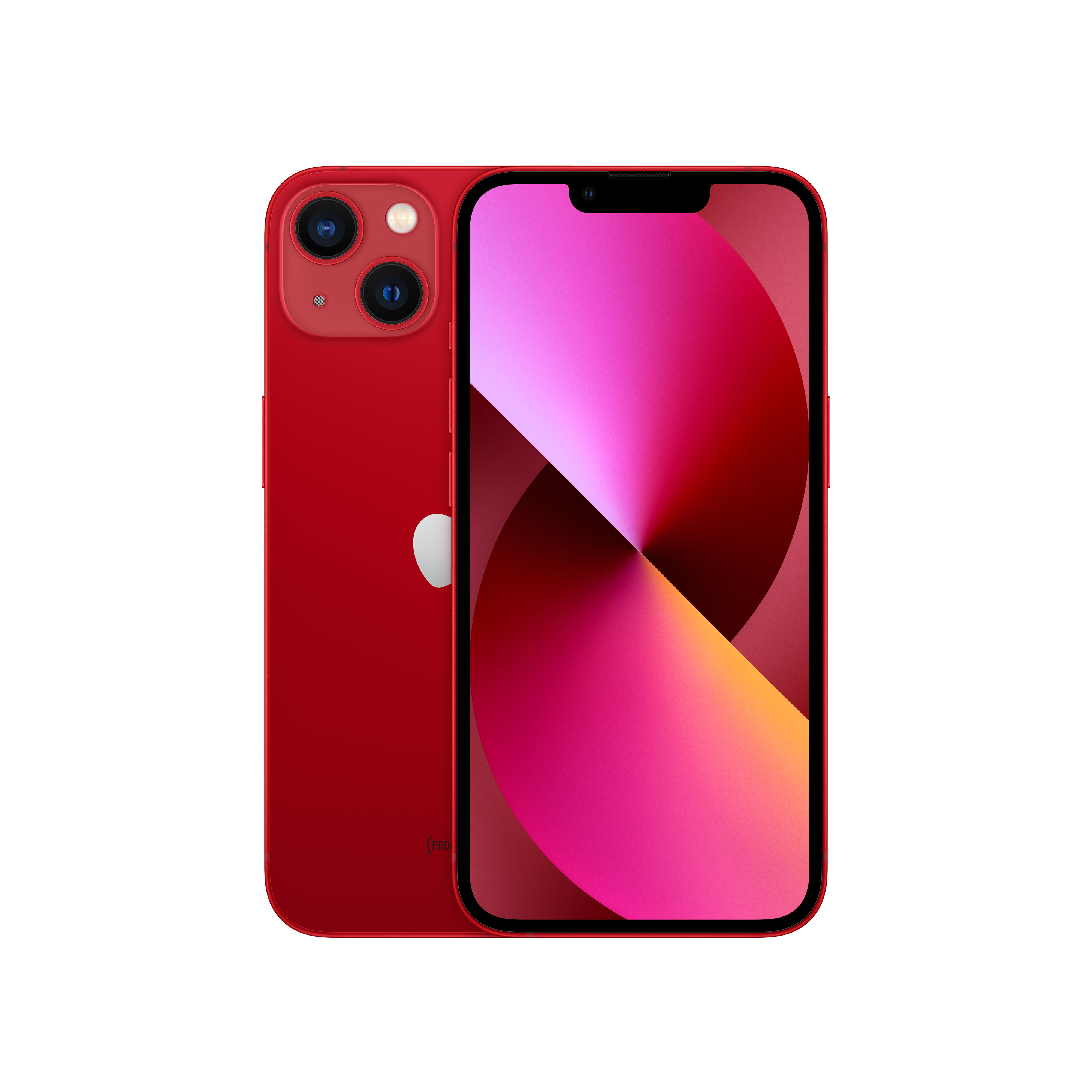 Rotes iPhone mit Wirbel von Farben auf dem Bildschirm. Weißer Hintergrund.