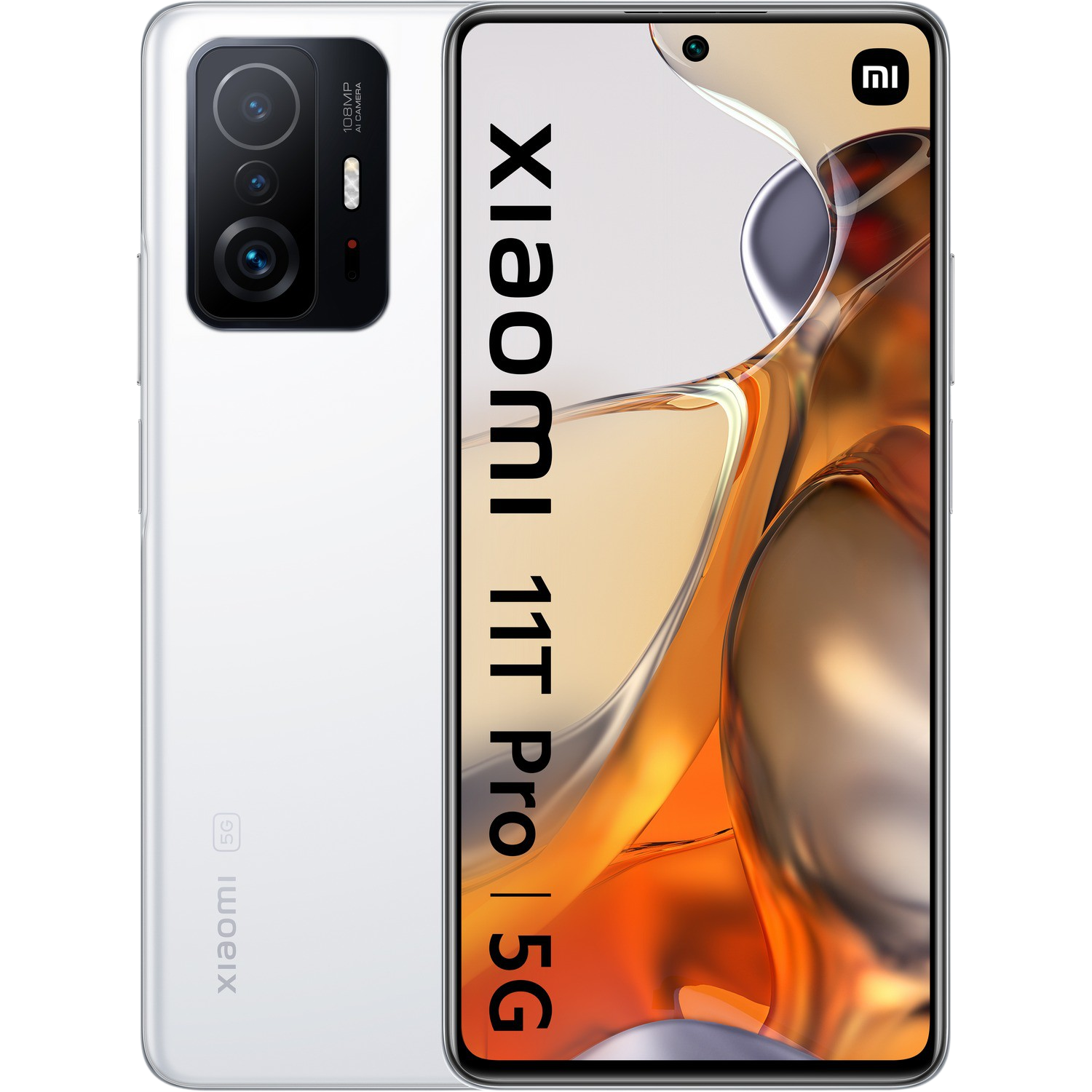 Smartphone Xiaomi 11T Pro 5G blanco con cámaras. Fondo negro.