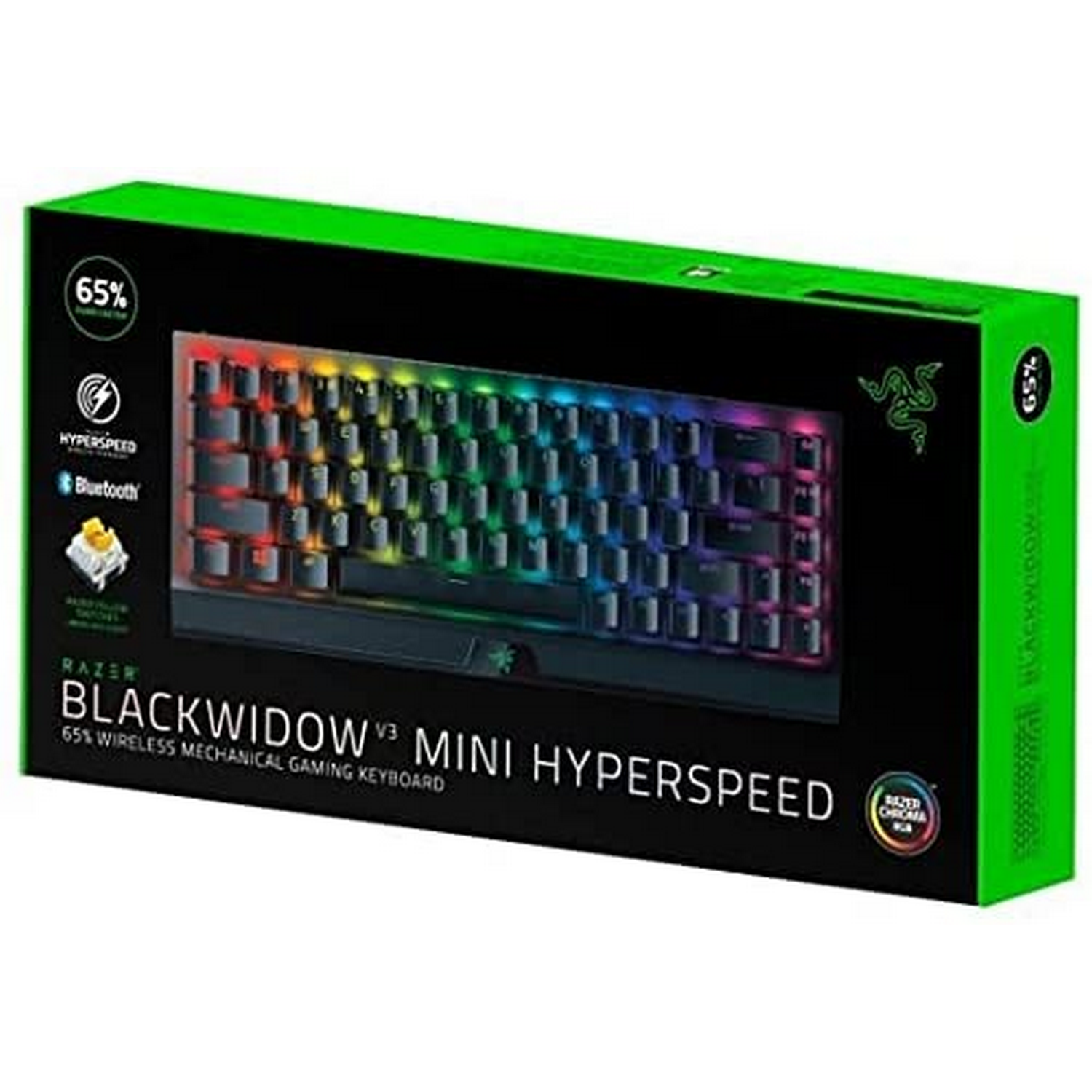 Teclado gaming - Razer BlackWidow V3 Mini HyperSpeed, Bluetooth, Inalámbrico, Retroiluminación, Mecánico