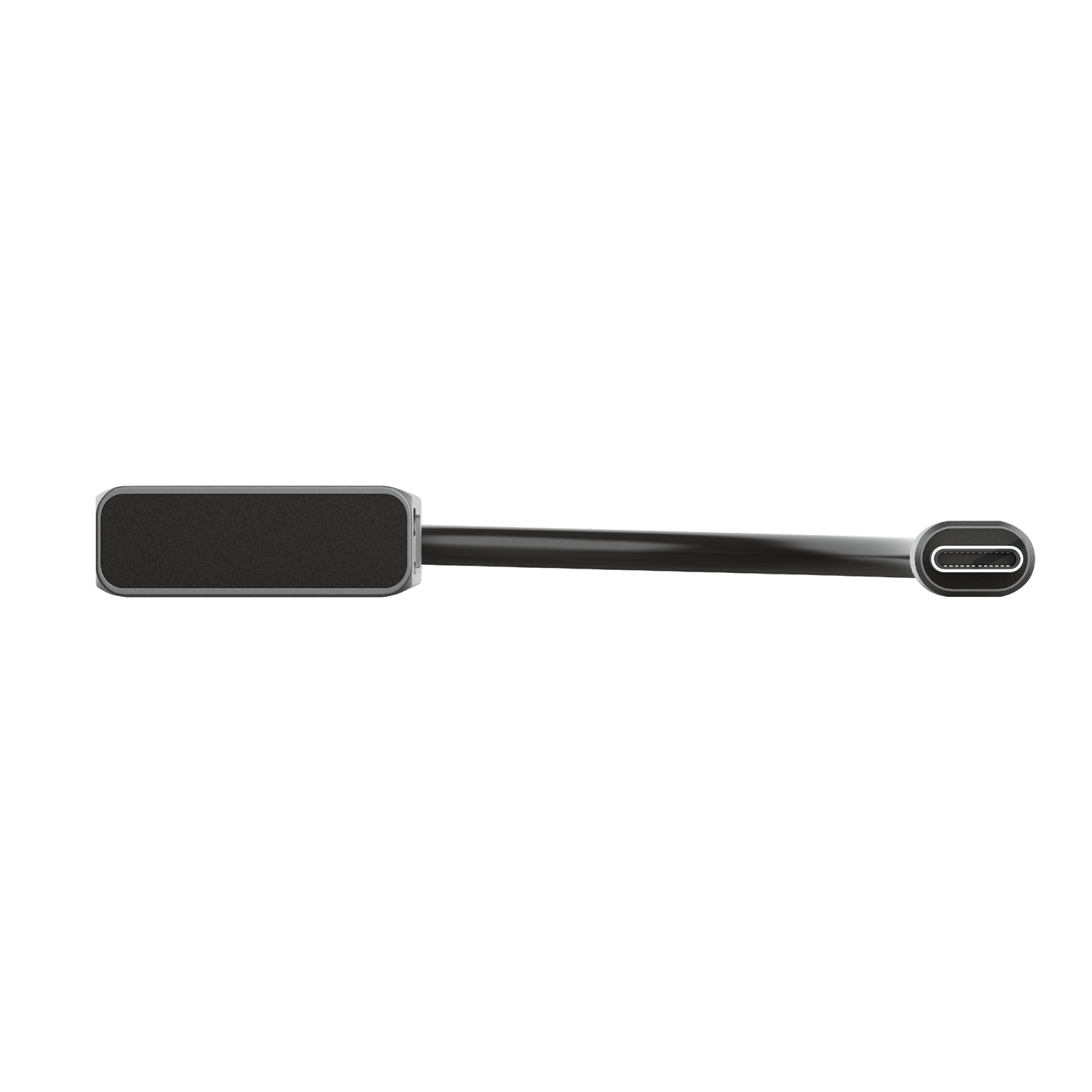 Adaptador negro y gris. Es un adaptador USB-C. El fondo es blanco.