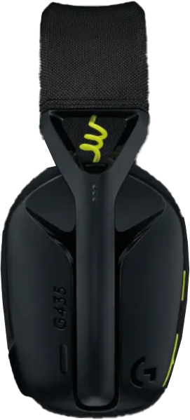 Fekete gamer headset sárga díszítéssel, a belsejét és az oldalsó csipeszt mutatja.