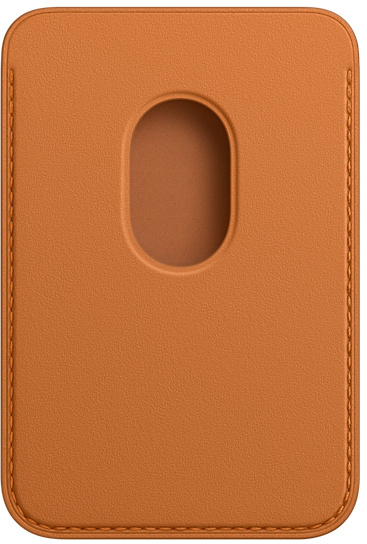 Portefeuille en cuir marron clair avec une découpe et bord cousu.