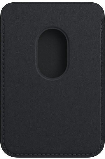 Zwarte leren telefoonportemonnee met een uitsparing. Gestikte randen, een eenvoudig en elegant ontwerp.