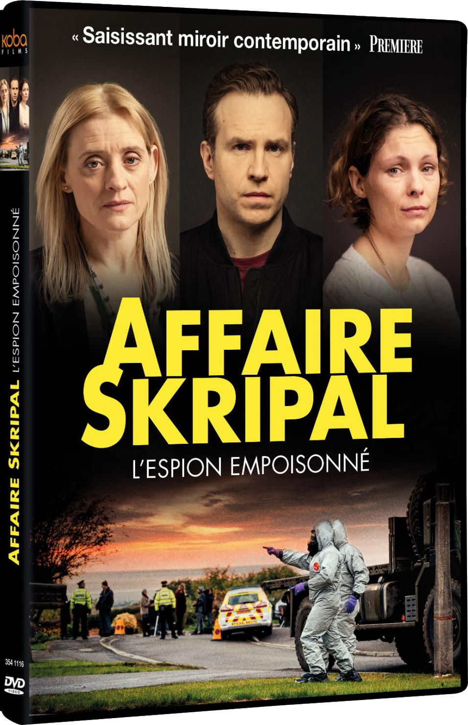 Couverture DVD : Trois personnes sur la couverture. Une scène de crime et un coucher de soleil en arrière-plan.