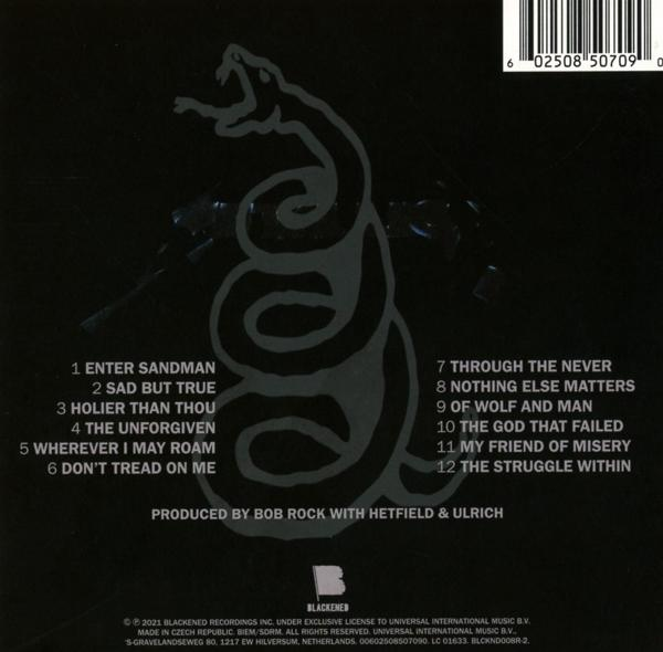 Pochette de CD de l'album de Metallica avec le logo serpent emblématique et la liste des titres.
