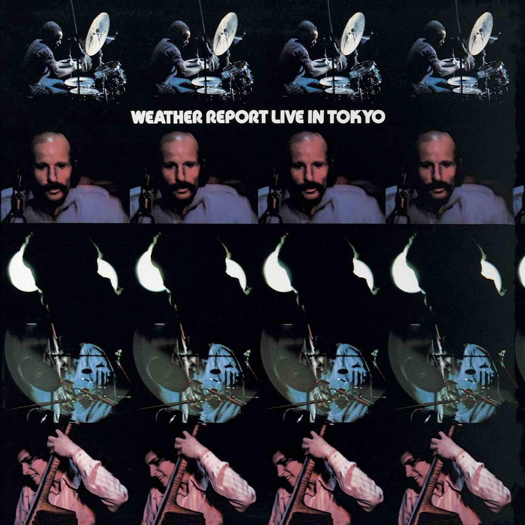 Weather Report Live in Tokyo album borító. A zenekar többször szerepel.