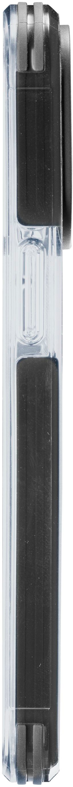 Una penna trasparente con una cartuccia di inchiostro nera all'interno. È un primo piano.