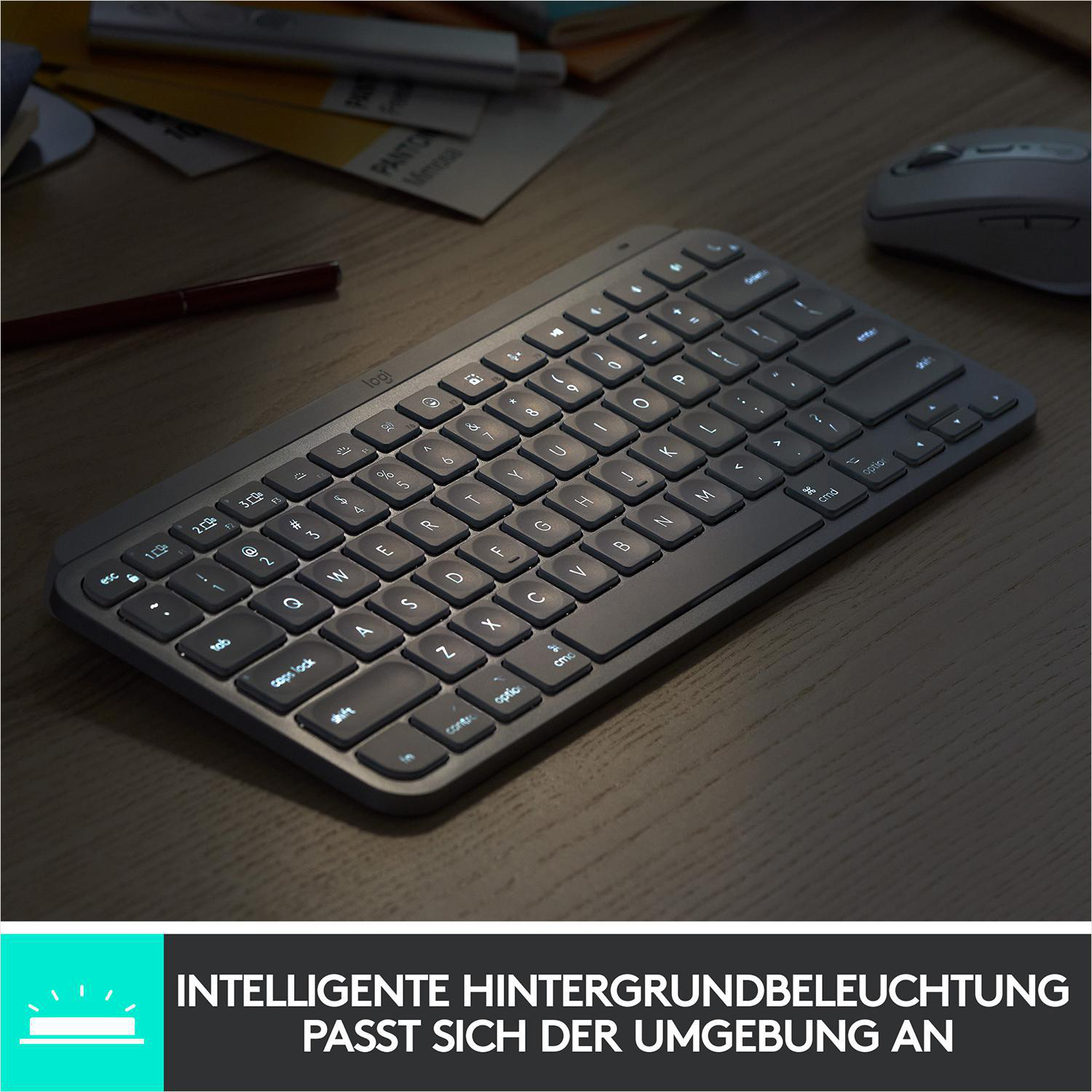 LOGITECH MX Keys Mini, Kompakt, Kabellos, Tastatur, kabellos, Rose