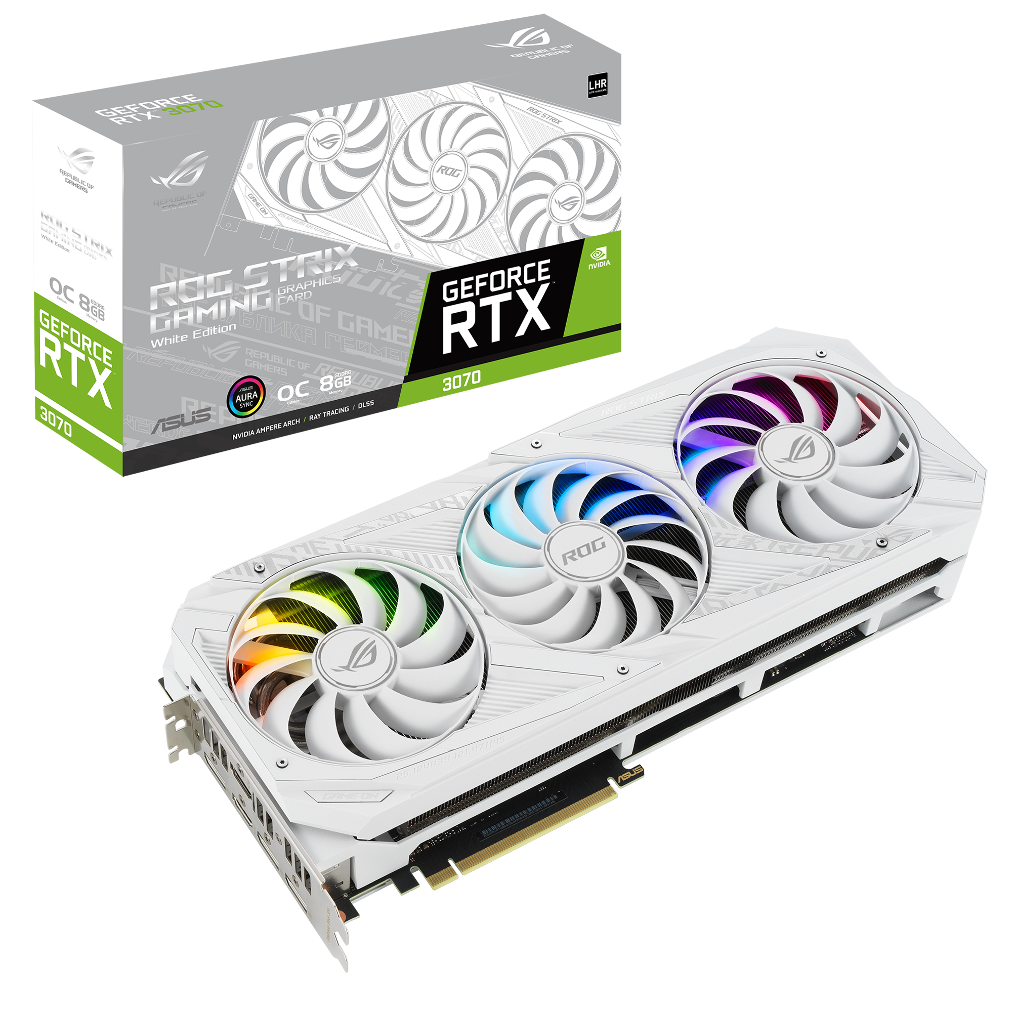 ASUS Grafikkarte ROG Strix GeForce RTX 3070 8GB OC White V2 Edition, GDDR6, 2x HDMI, 3x DP, 256Bit