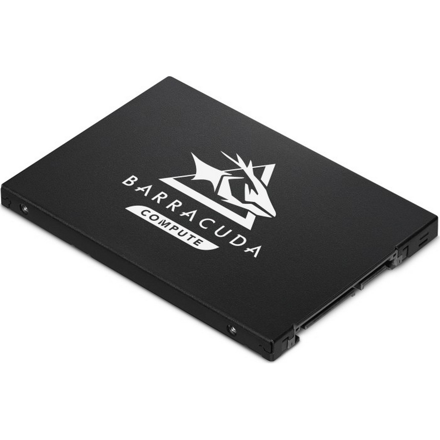Unidad de estado sólido negra con el nombre de la marca Barracuda Compute impreso en blanco.