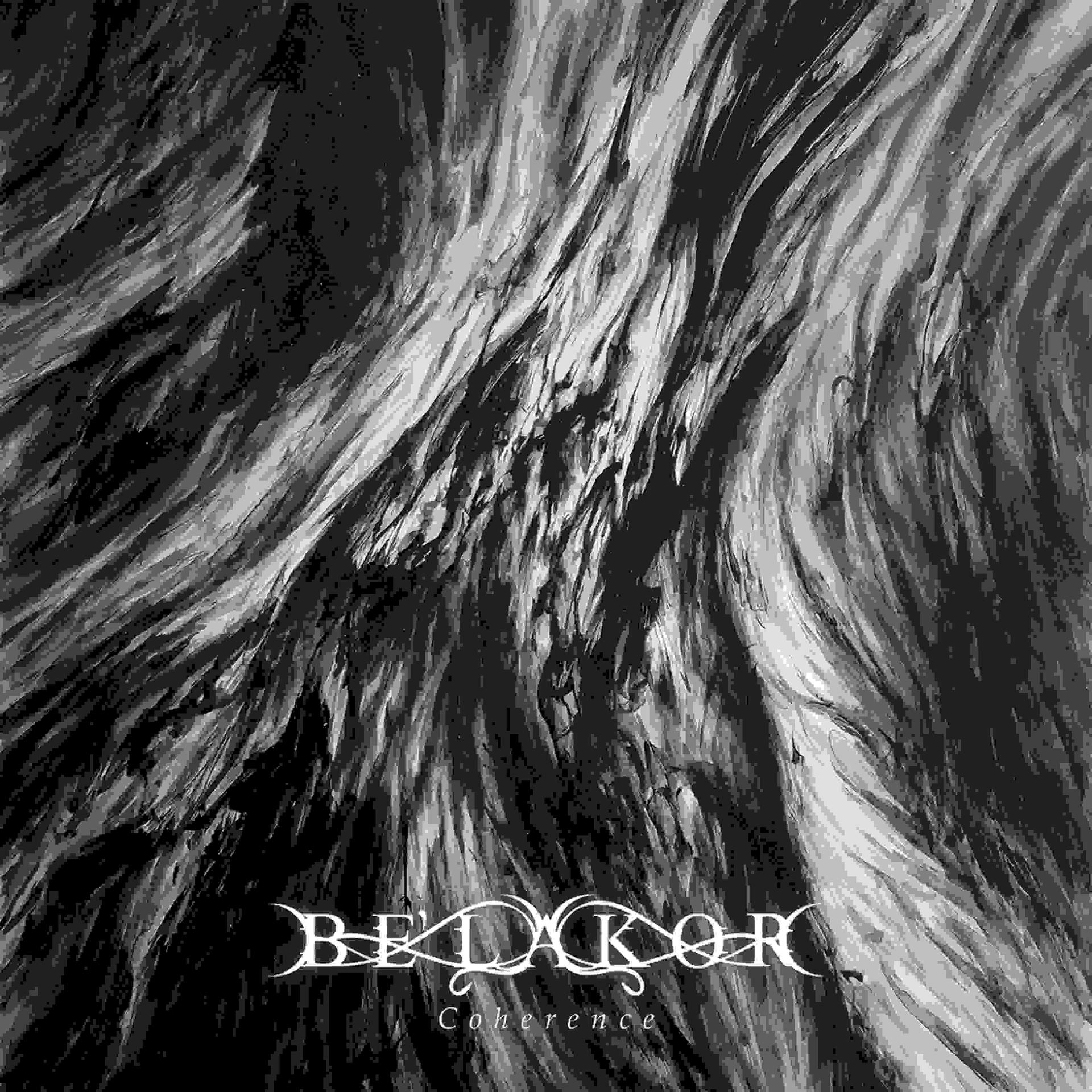Absztrakt fekete-fehér kép. Örvénylő textúrák. A 'Be'Lakor' együttes neve és a 'Coherence' album címe alul.
