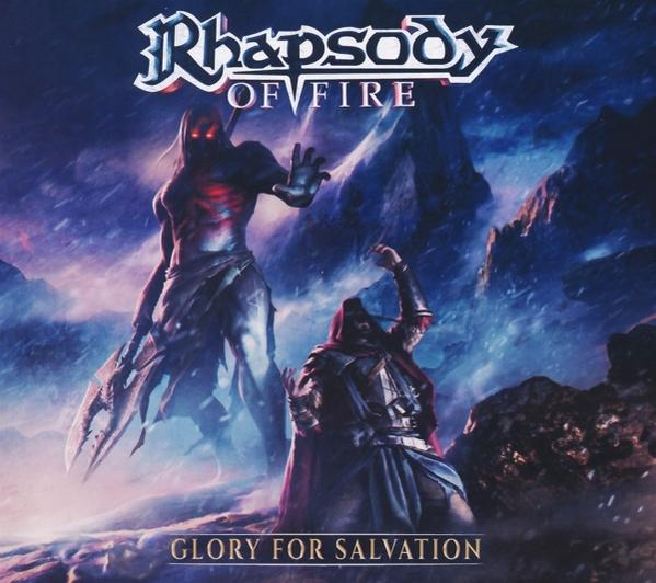 Album borító: Két alak egy fantasy környezetben. Az egyik felemeli a kezét. A másik térdel. Felül a szöveg: Rhapsody of Fire. Alul: Glory for Salvation.