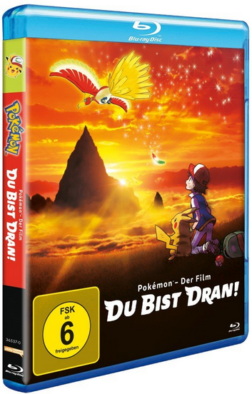 Blu-ray-Disc-Hülle des Pokémon-Films, mit Pikachu und einer feurigen Sonnenuntergangsszene.