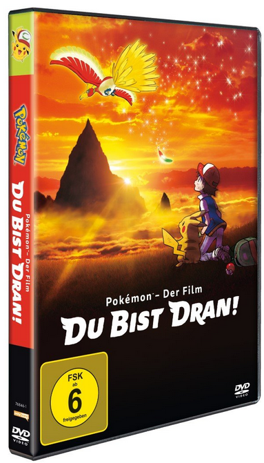 DVD-Cover eines Pokémon-Films. Ein Junge und Pikachu vor Sonnenuntergang.
