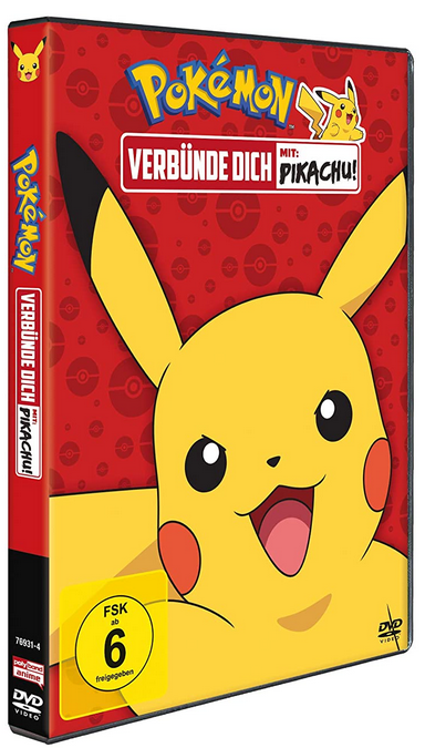 Eine DVD-Hülle für einen Pokémon-Film. Pikachu ist auf dem Cover abgebildet, Text in Deutsch.