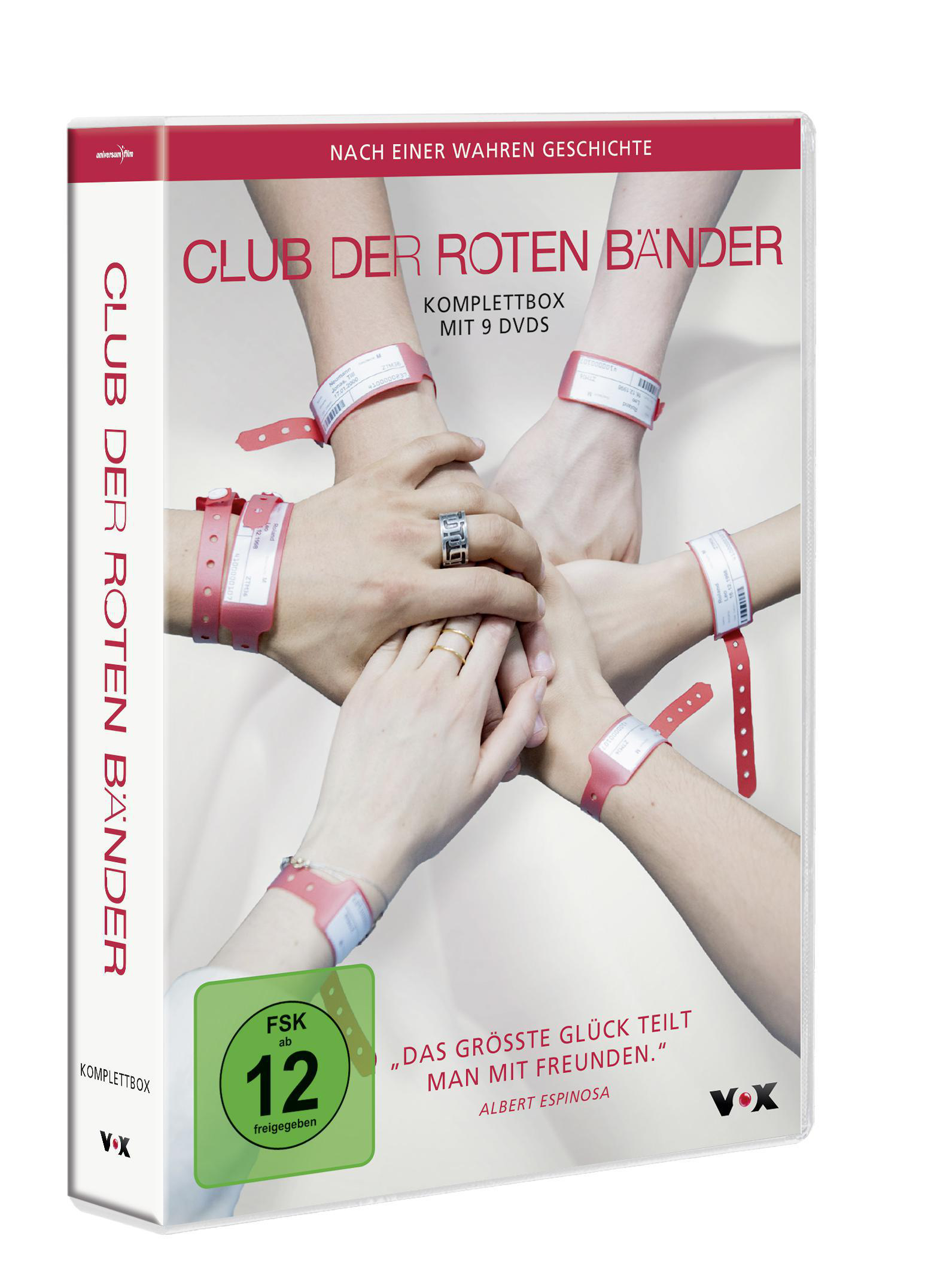 DVD-Box-Set mit Händen zusammen und roten Armbändern. Text auf Deutsch.