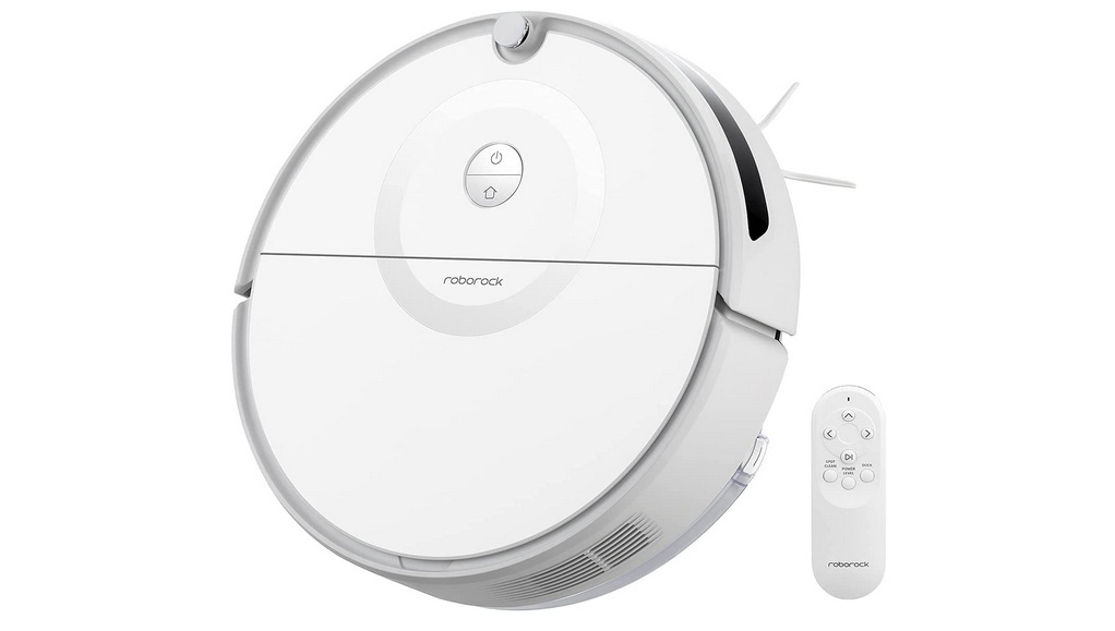 Weißer Roborock-Roboter-Staubsauger und eine Fernbedienung.