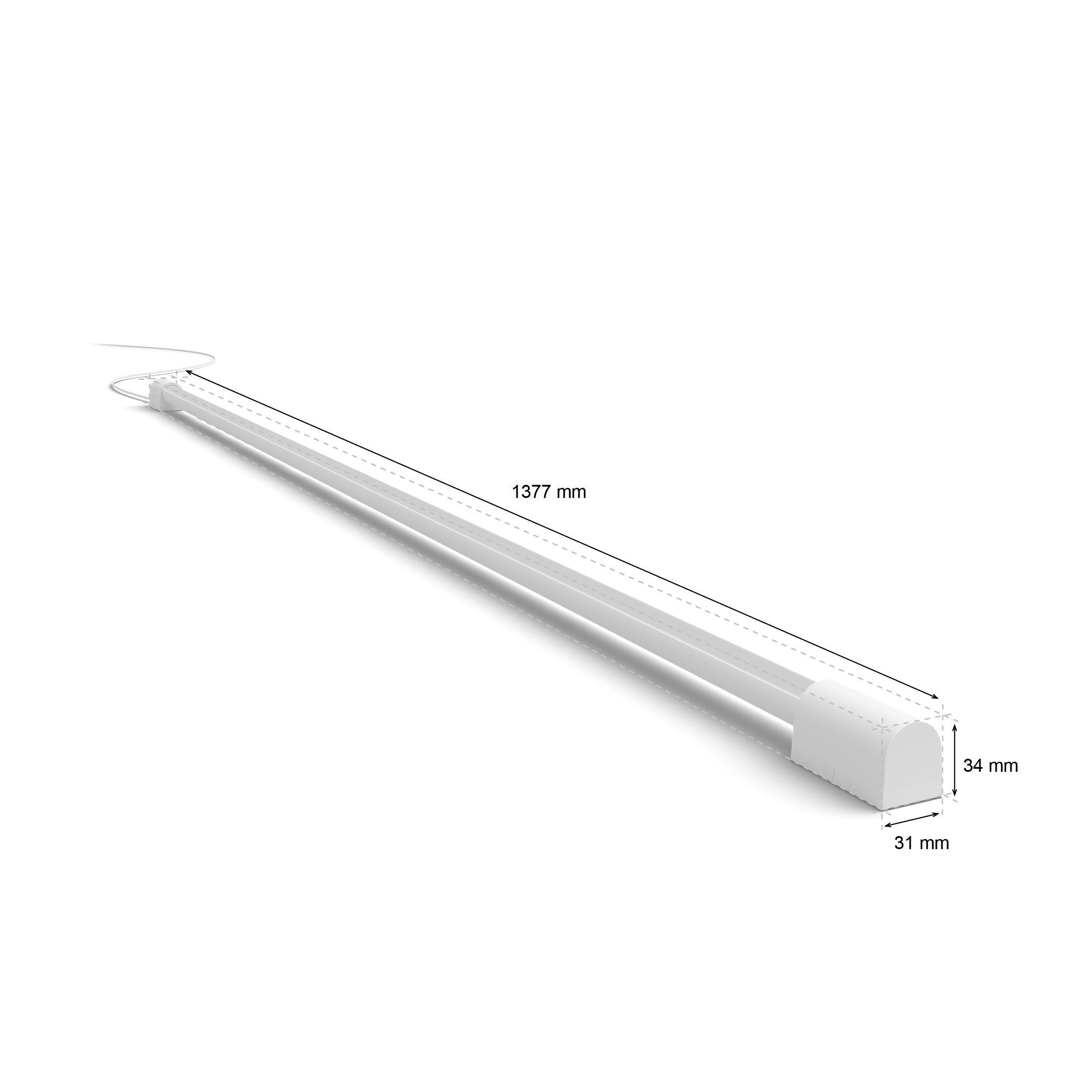 Weißes lineares Licht mit Abmessungen, auf weißem Hintergrund.