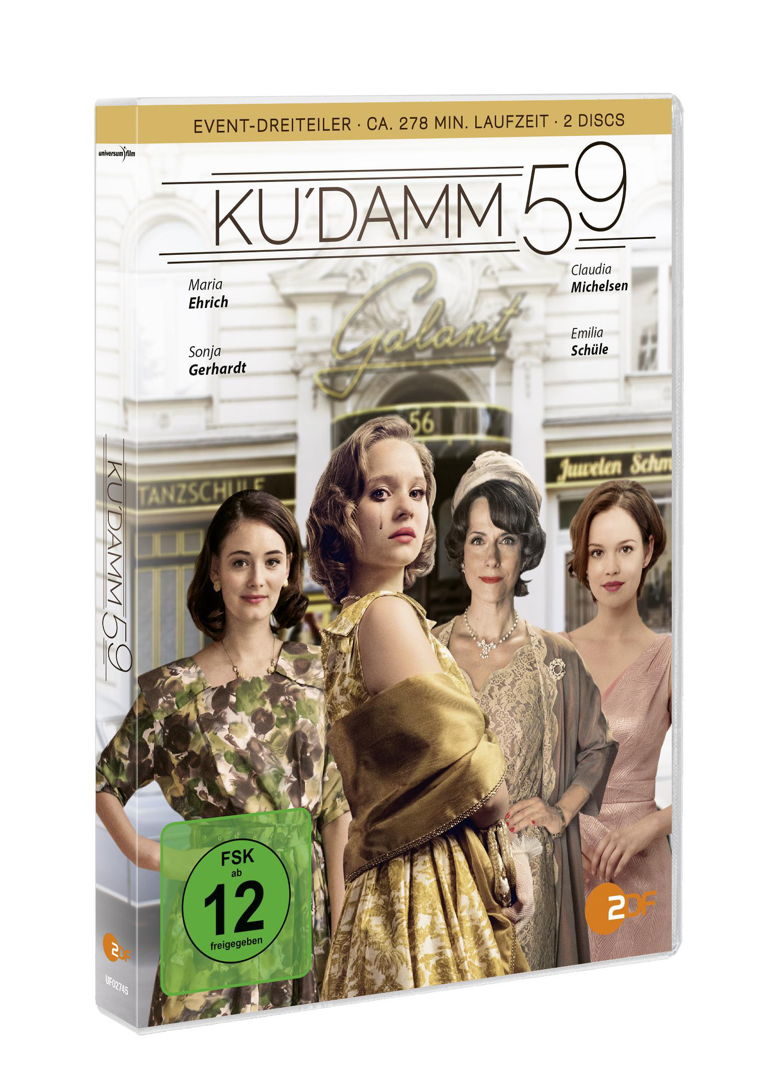 DVD-Hülle mit vier Frauen. Text lautet 'KU'DAMM 59' und Details zur Show und den Schauspielern.