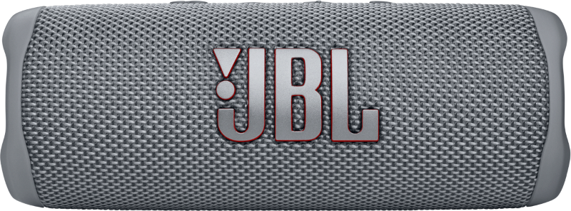 Haut-parleur JBL gris, avec le logo JBL rouge. Forme rectangulaire.