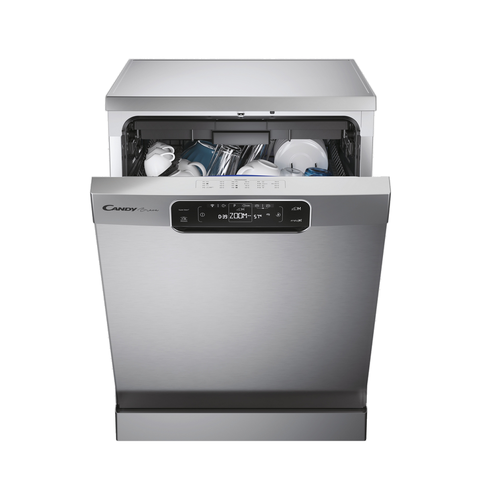Lavavajillas - Candy Brava CDPMN 4S622PX/E, 16 servicios, 12 programas, 60cm ancho, WIFI, 3a bandeja, Inox