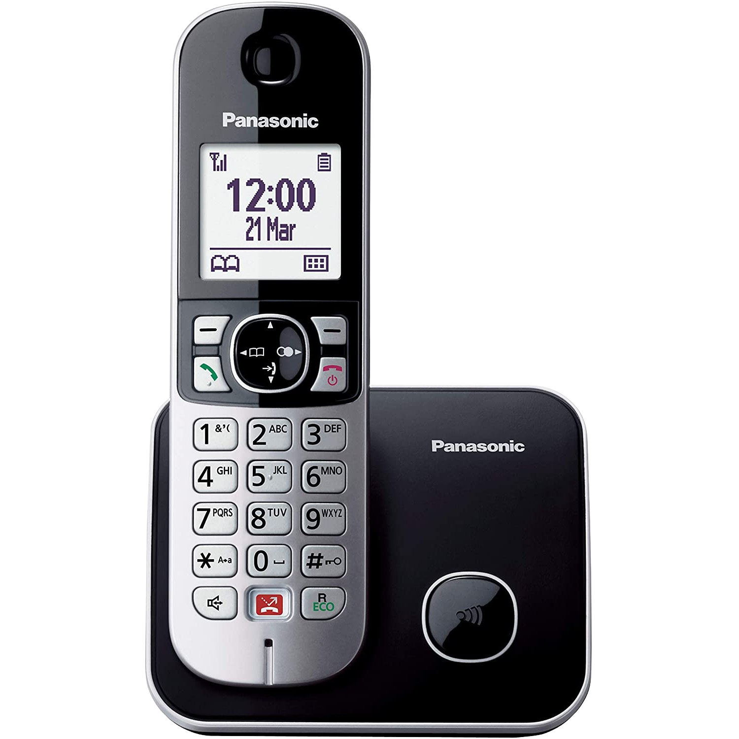 Teléfono - Panasonic KX-TG6851SP, Inalámbrico, Identificación de llamadas, No molestar, Negro + Base